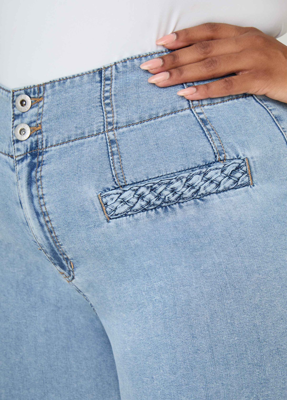 Braided Chambray Capris Denim | Ashley Stewart