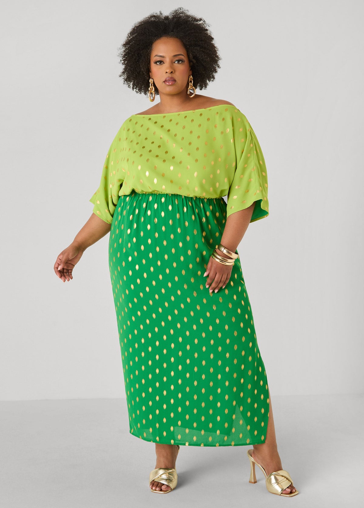 Dotted Two Tone Maxi Dress Calypso Coral | Ashley Stewart