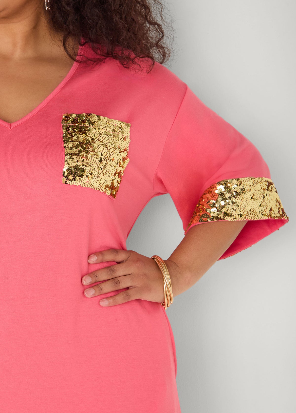 Sequined Terry T Shirt Dress White | Ashley Stewart