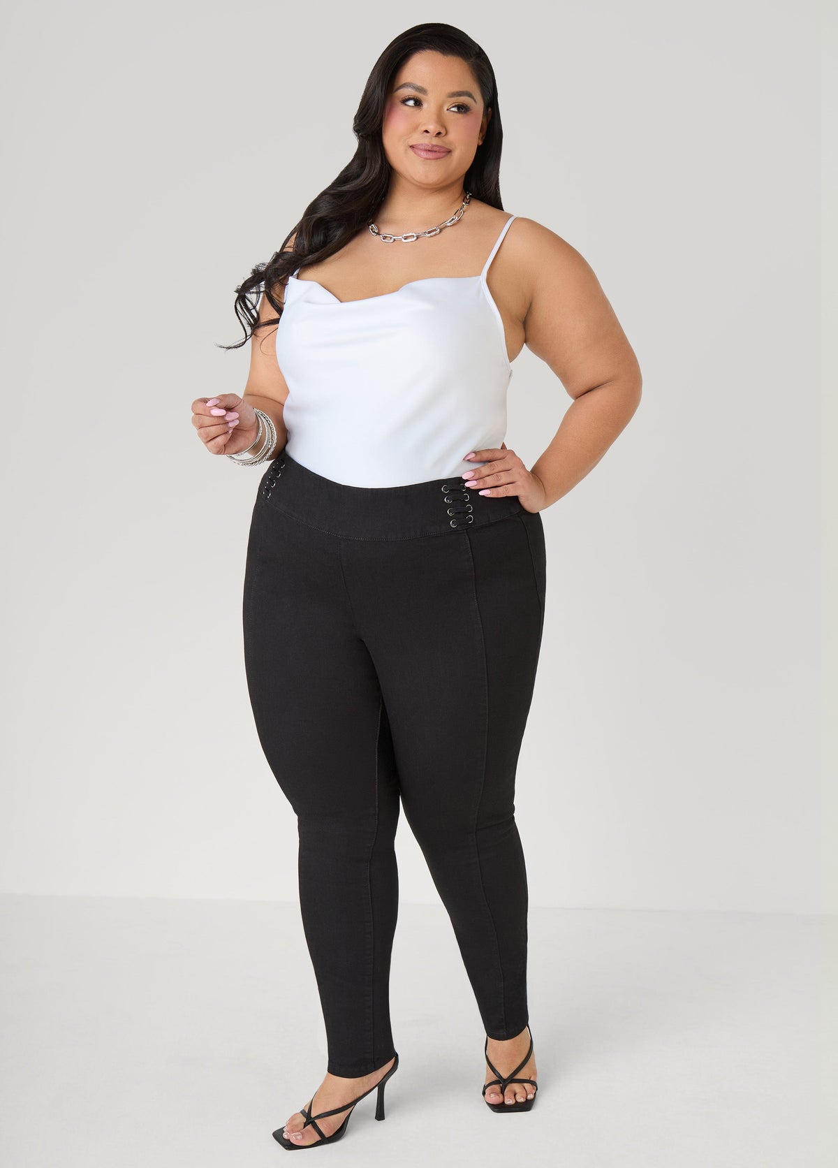 Pintucked Lace Up Jeans Dk Rinse | Ashley Stewart