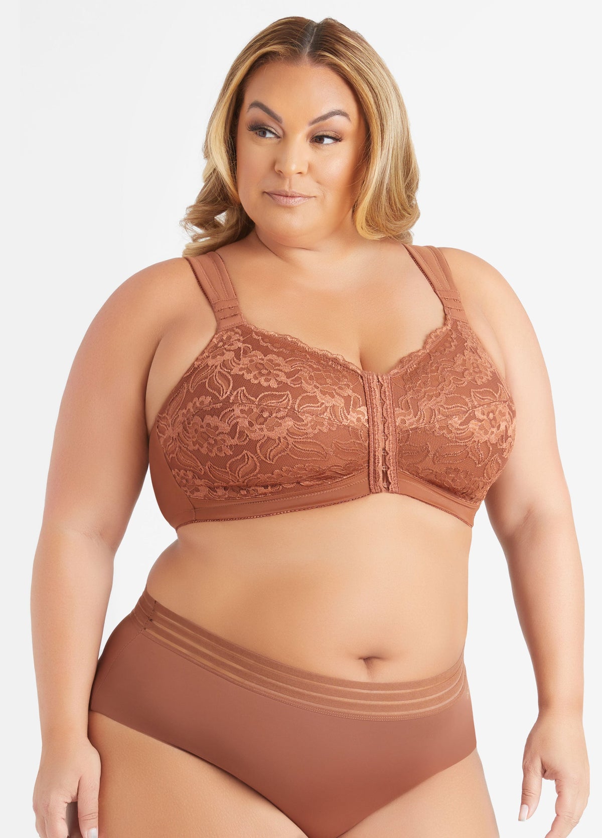 Plus Size Lingerie Lace Mesh No Wire Posture Support Sexy Sleek Bra Black | Ashley Stewart