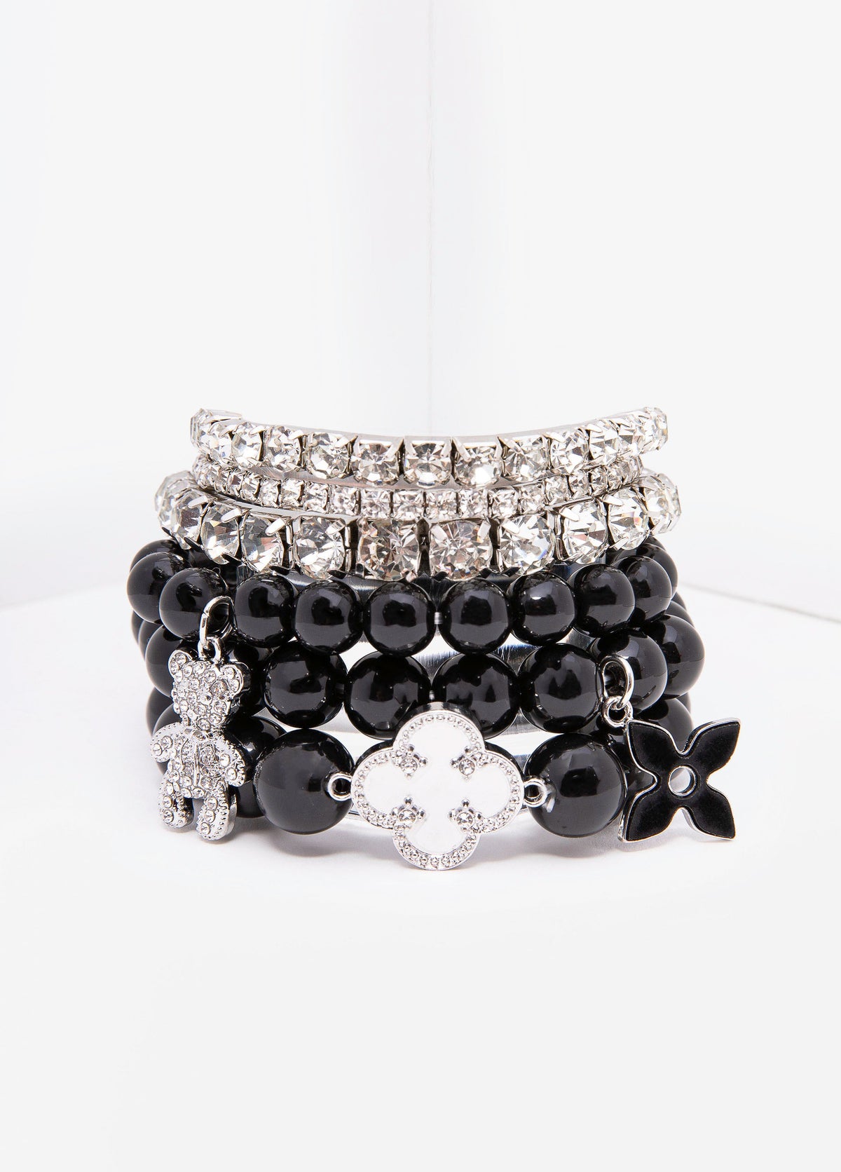 Clover Crystal And Bead Bracelets Black | Ashley Stewart