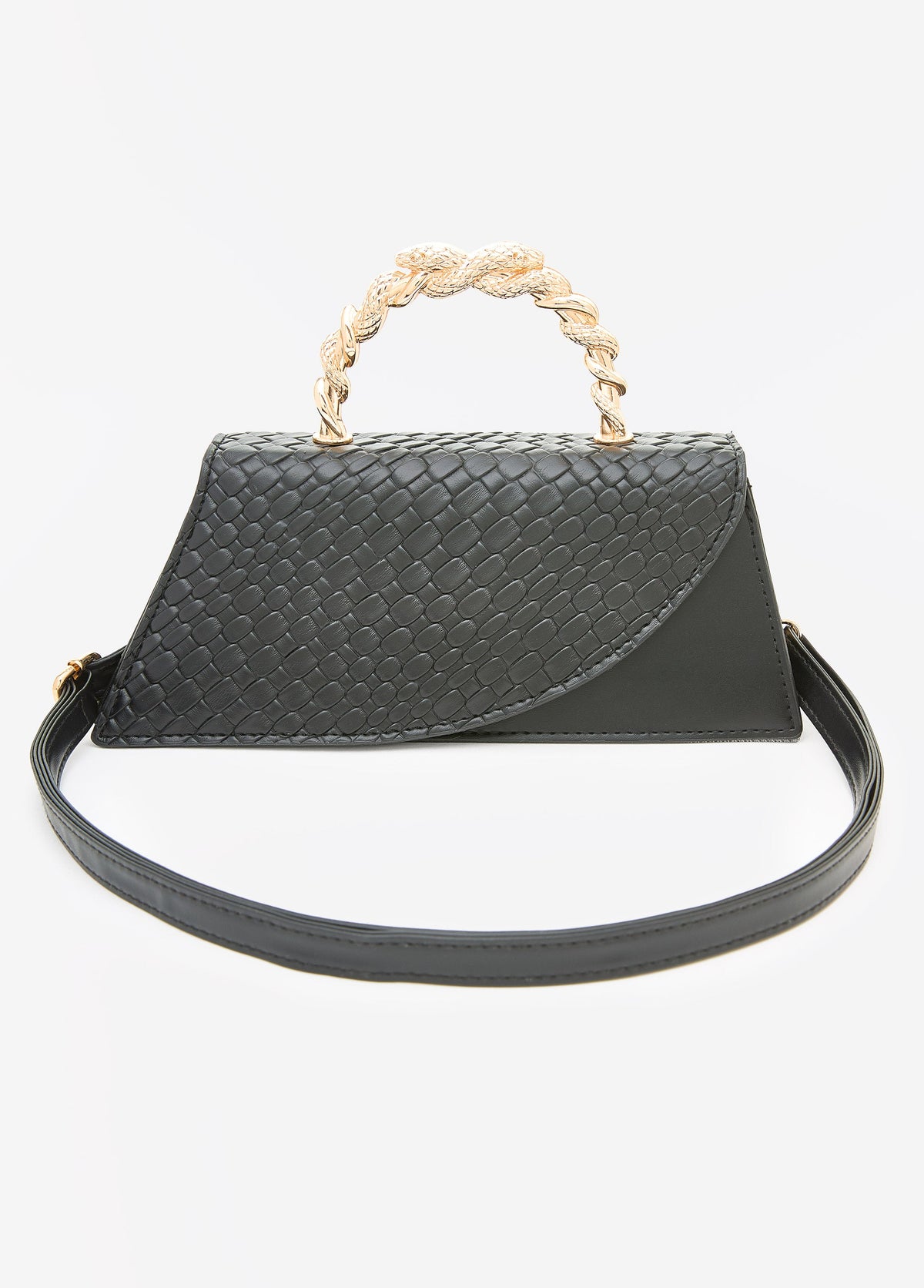 Basketweave Faux Leather Satchel Black | Ashley Stewart