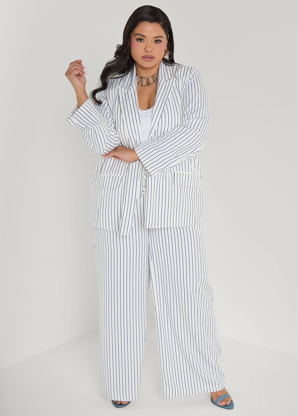 Pinstriped Blazer Turtledove | Ashley Stewart