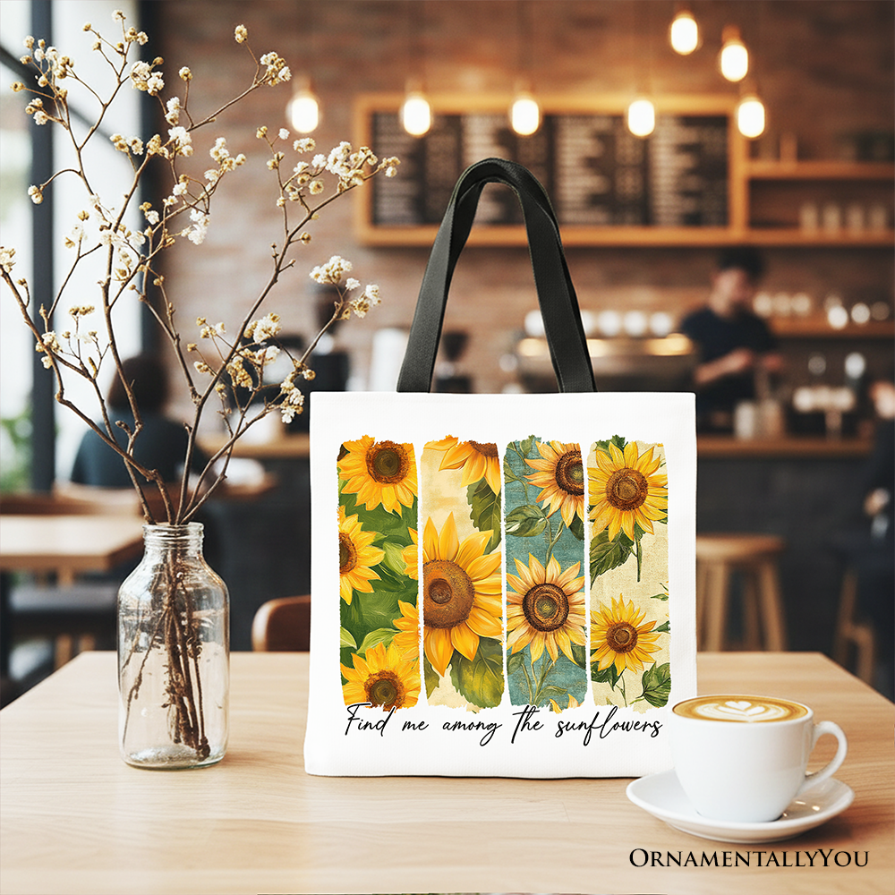 Among the Sunflowers Canvas Tote Bag White | Ashley Stewart
