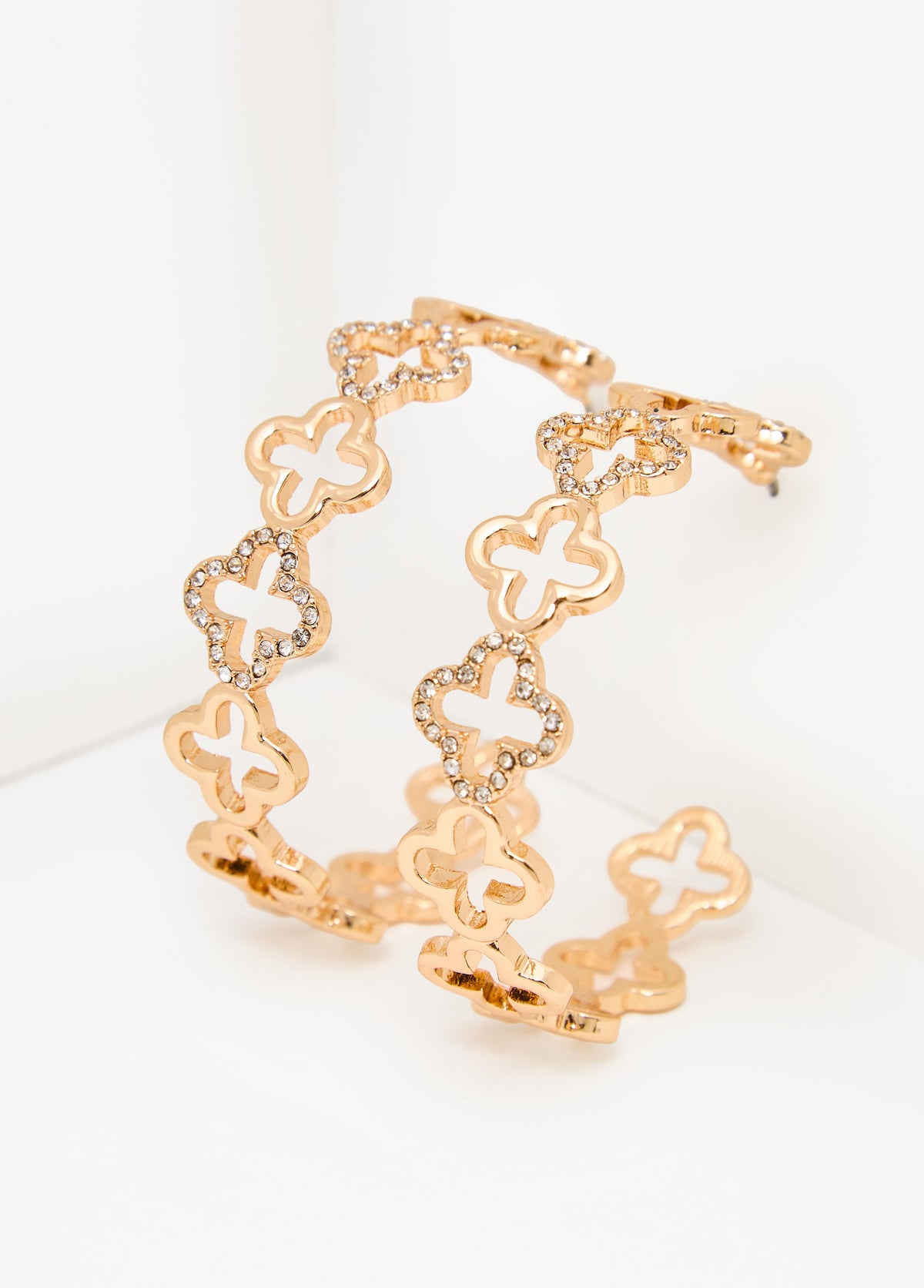 Clover Gold Tone Hoop Earrings Gold | Ashley Stewart