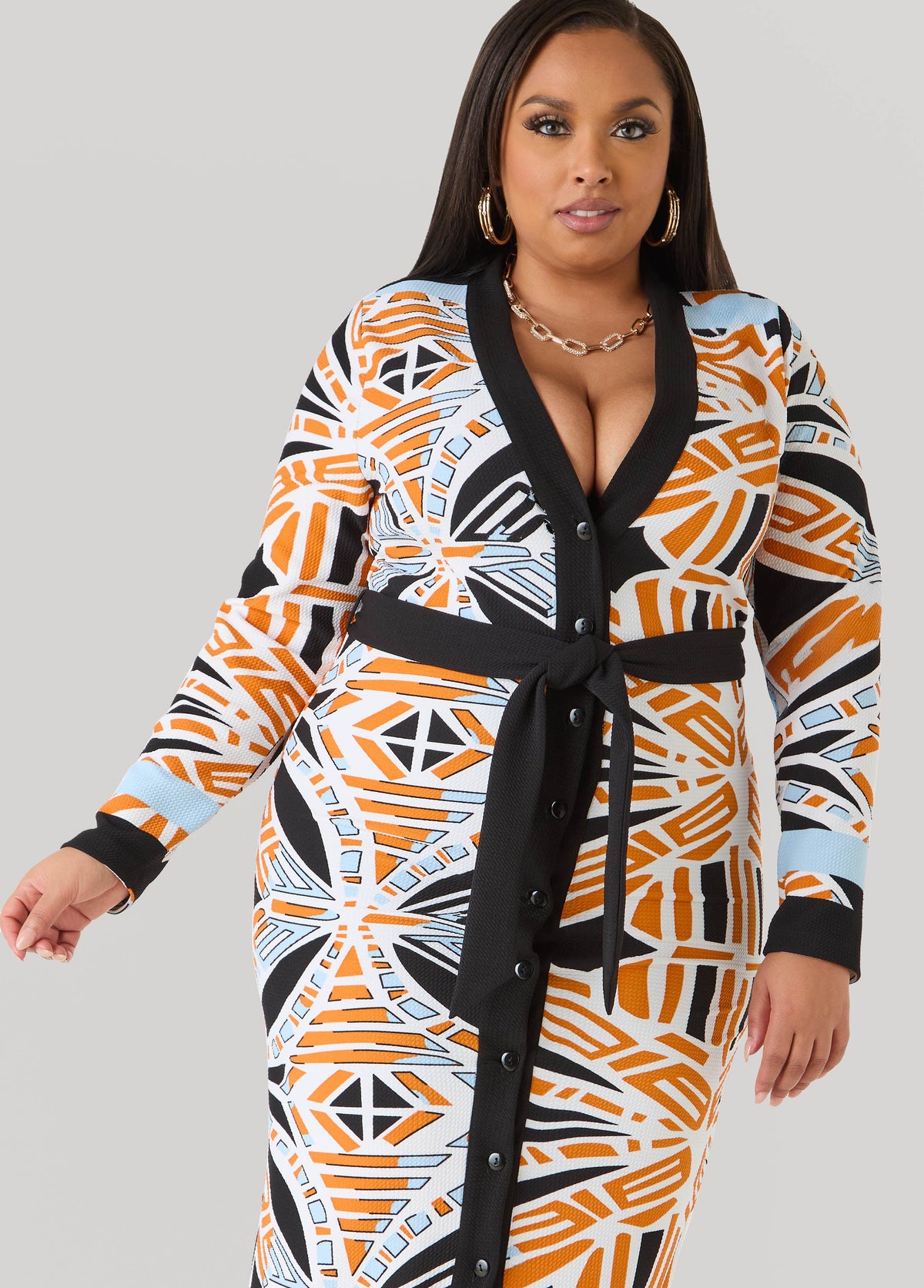 Abstract Print Cardigan Dress Multi | Ashley Stewart