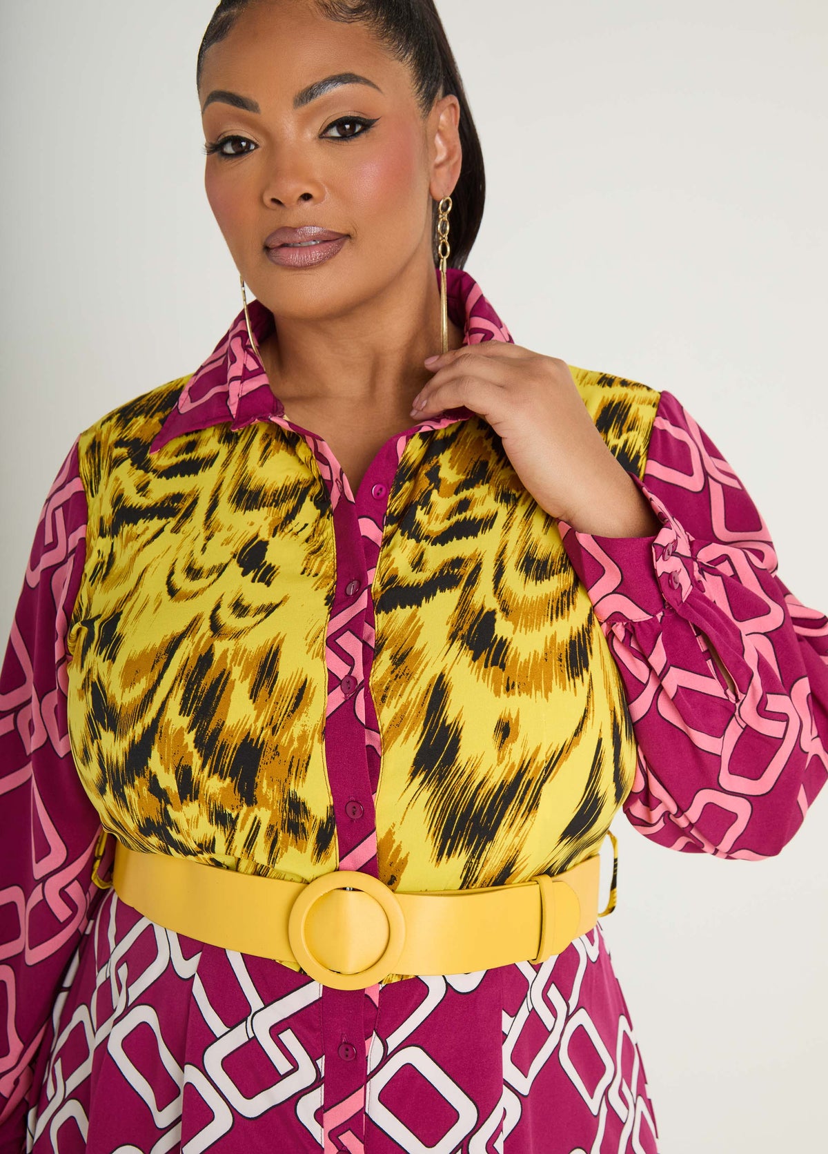 Belted Printed Maxi Shirtdress Multi | Ashley Stewart