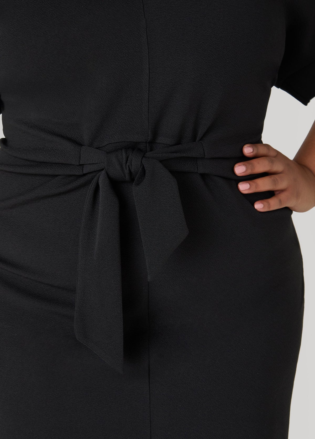 Textured Tie Front Dress Black | Ashley Stewart