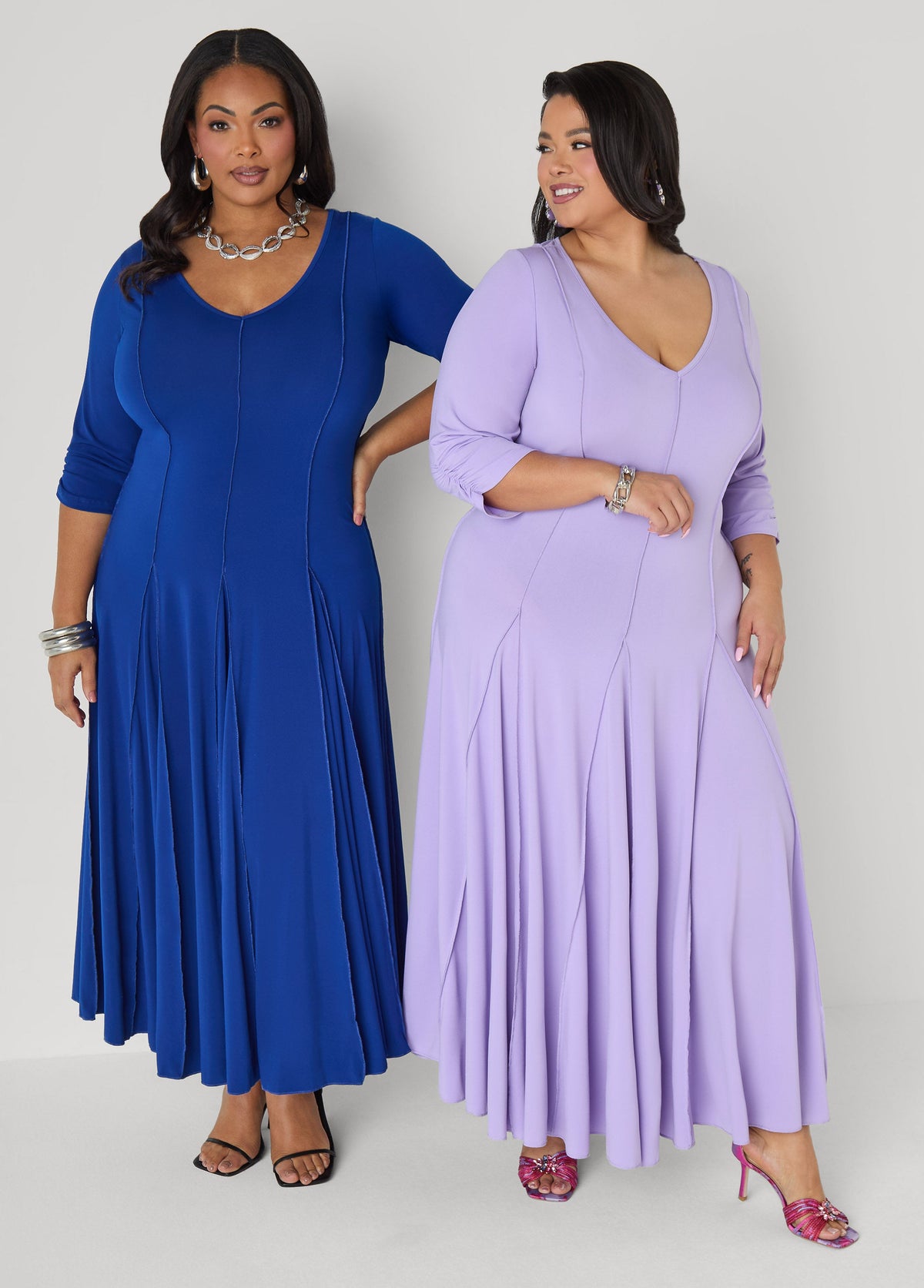 Ruched Sleeve Seamed Maxi Dress Black | Ashley Stewart