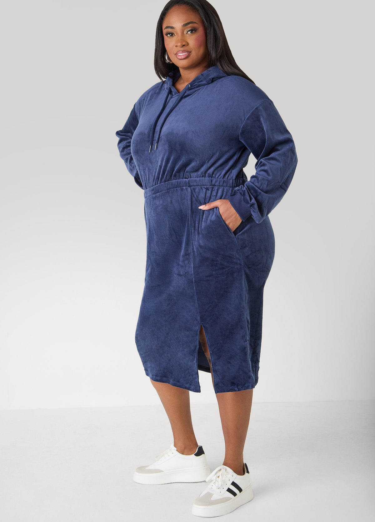 Hooded Velour Dress Barbados Cherry | Ashley Stewart