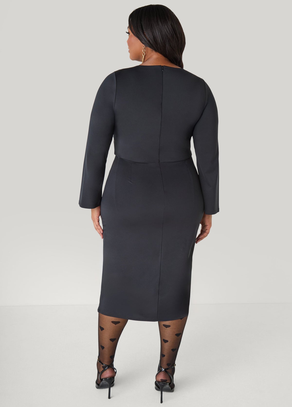 Zip Detailed Bodycon Midi Dress Black | Ashley Stewart