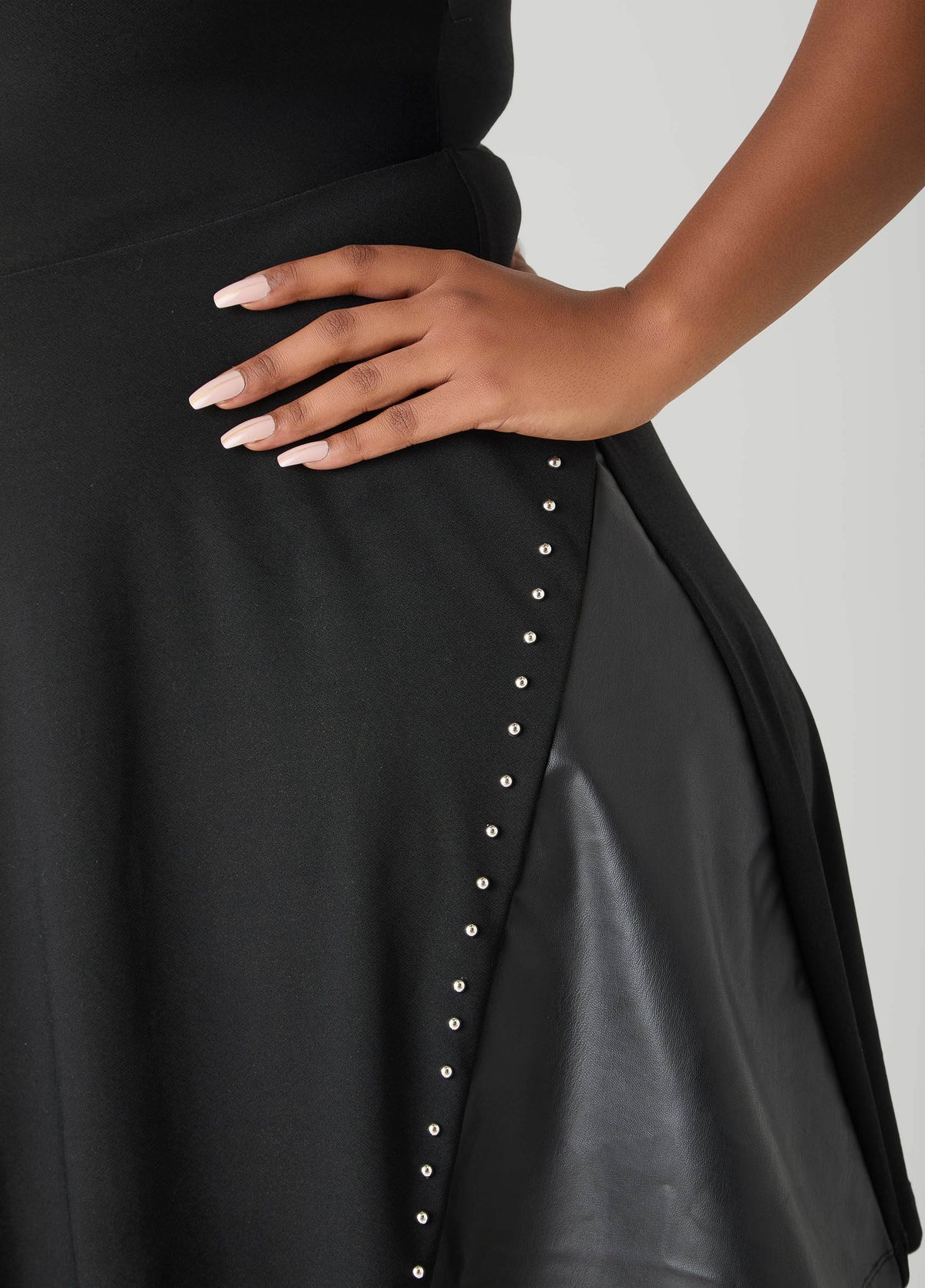 Studded Faux Leather Paneled Dress Black | Ashley Stewart