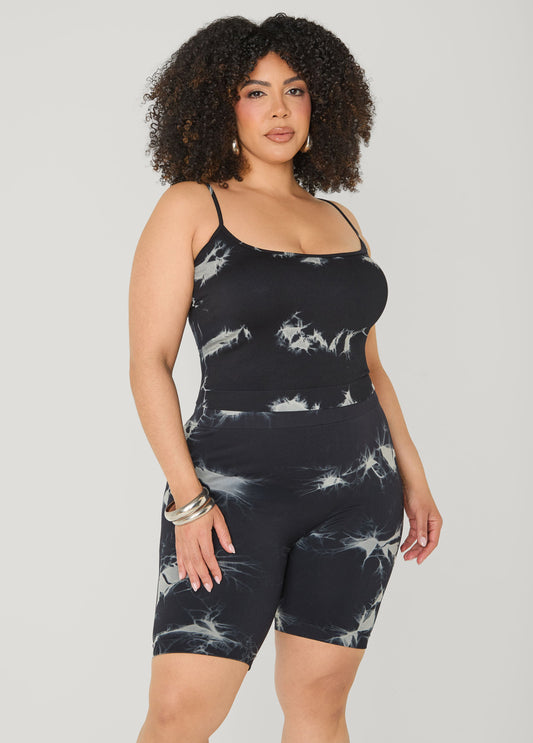 Tie Dyed Tank And Biker Shorts Set Black | Ashley Stewart