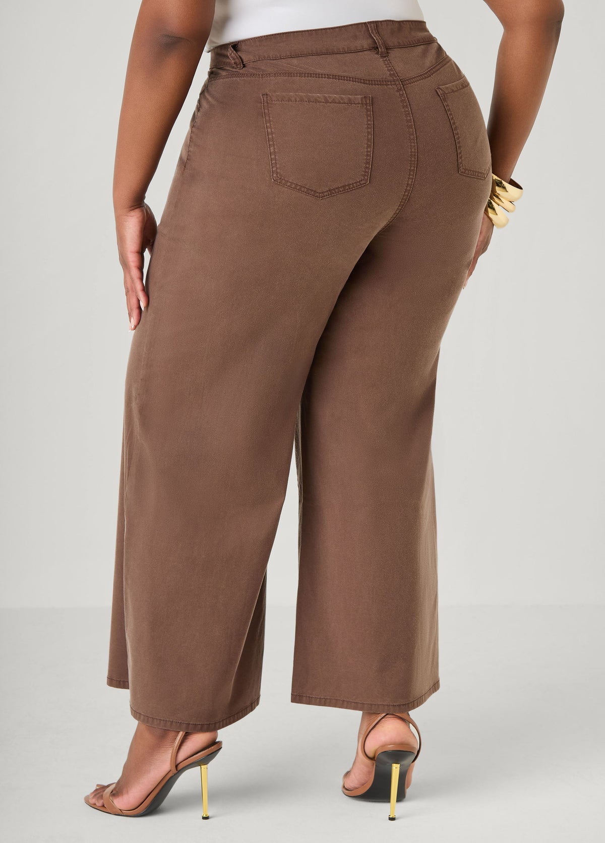 Chambray Wide Leg Pants Brown | Ashley Stewart