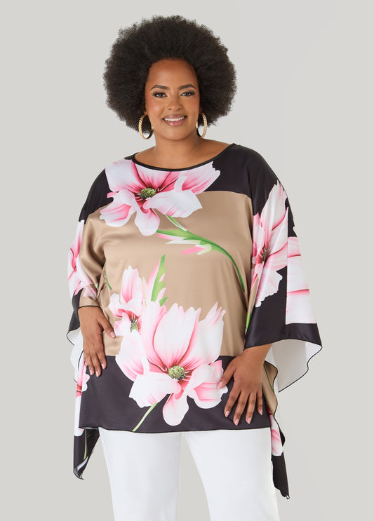 Floral Print Satin Tunic Amazon | Ashley Stewart