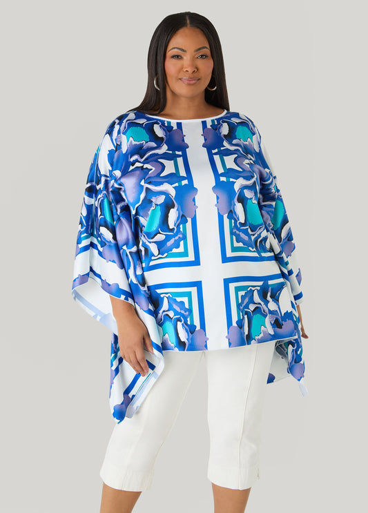 Floral Satin Tunic Victoria Blue | Ashley Stewart