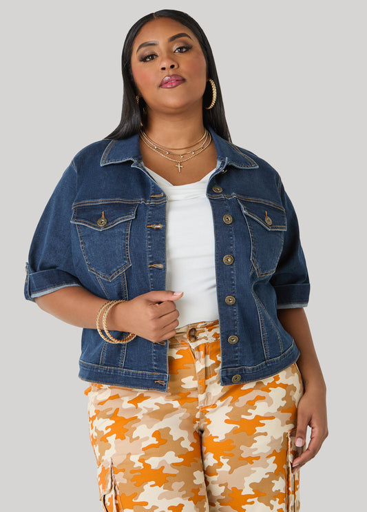 Cuffed Denim Jacket Dk Rinse | Ashley Stewart