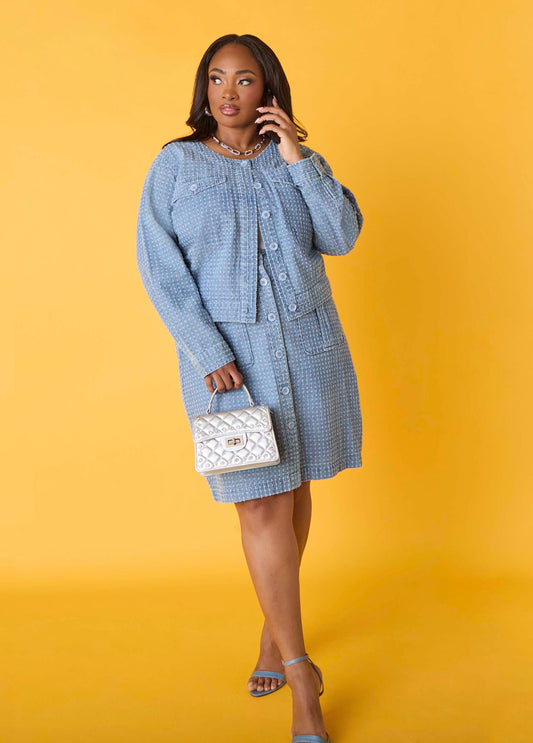 Textured Denim Cargo Skirt Med Sky Blue | Ashley Stewart