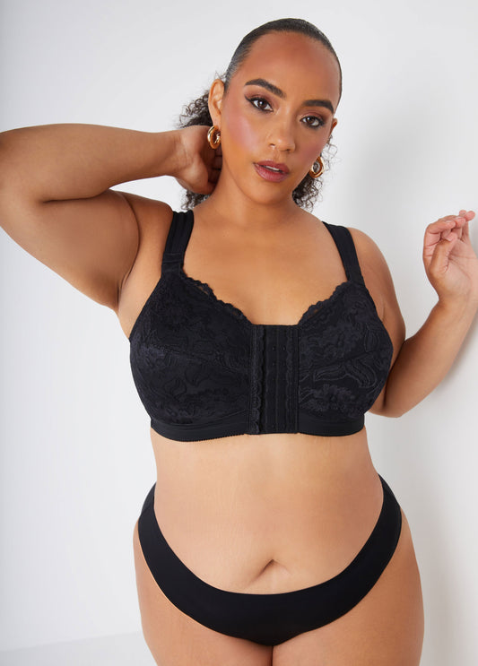 Plus Size Lingerie Lace Mesh No Wire Posture Support Sexy Sleek Bra Black | Ashley Stewart