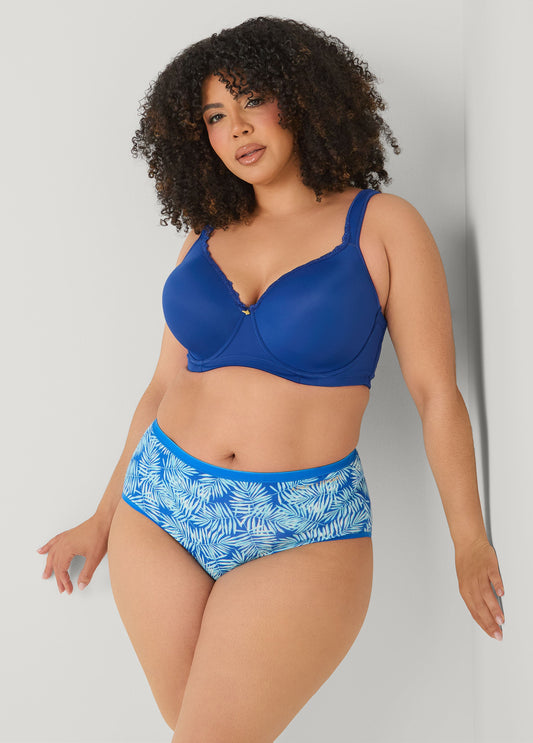Palm Print Stretch Cotton Briefs Victoria Blue | Ashley Stewart