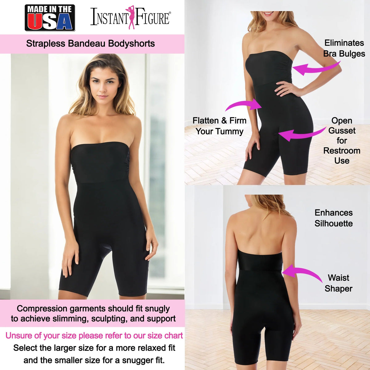 InstantFigure Bandeau Shapewear Bodyshorts Black | Ashley Stewart