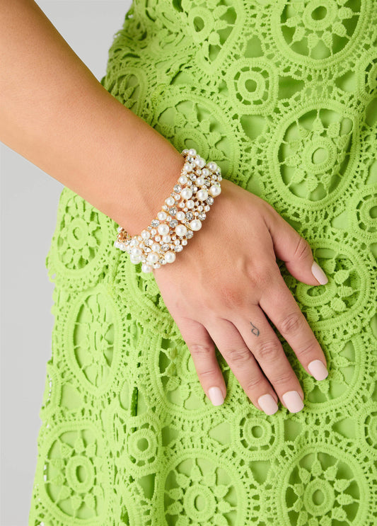 Crystal And Faux Pearl Bracelet Gold | Ashley Stewart