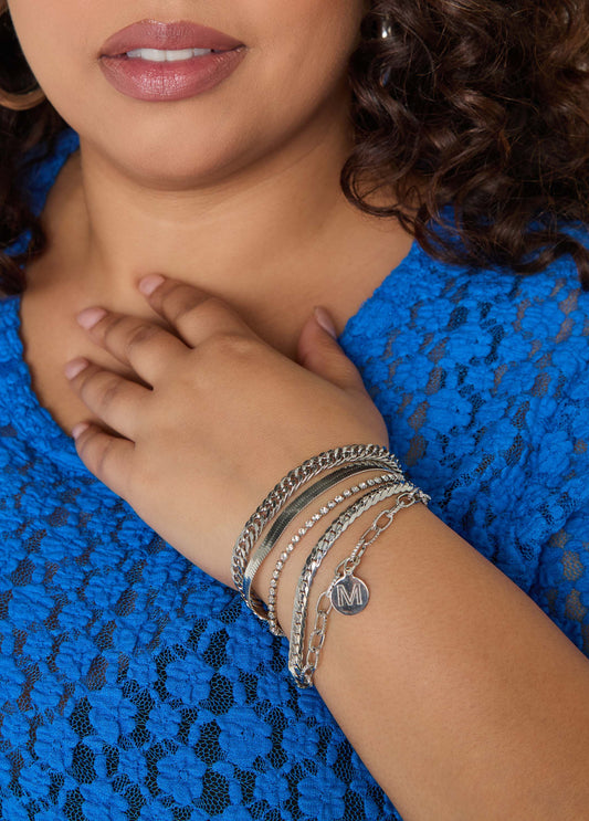 Set Of Five Silver Tone Bracelets Silver | Ashley Stewart