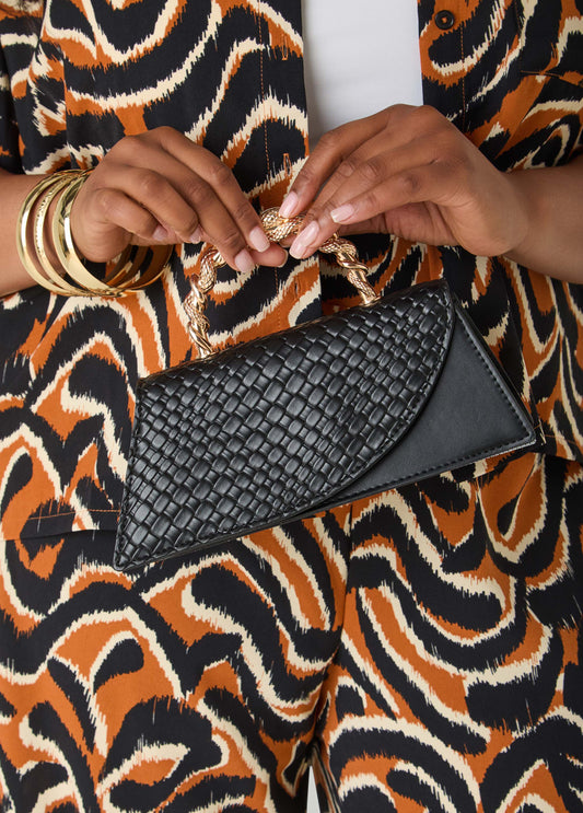 Basketweave Faux Leather Satchel Black | Ashley Stewart