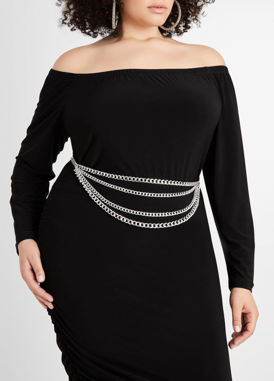 Trendy Plus Size Accessories Silver Multi Strand Layer Chain Belt Silver | Ashley Stewart