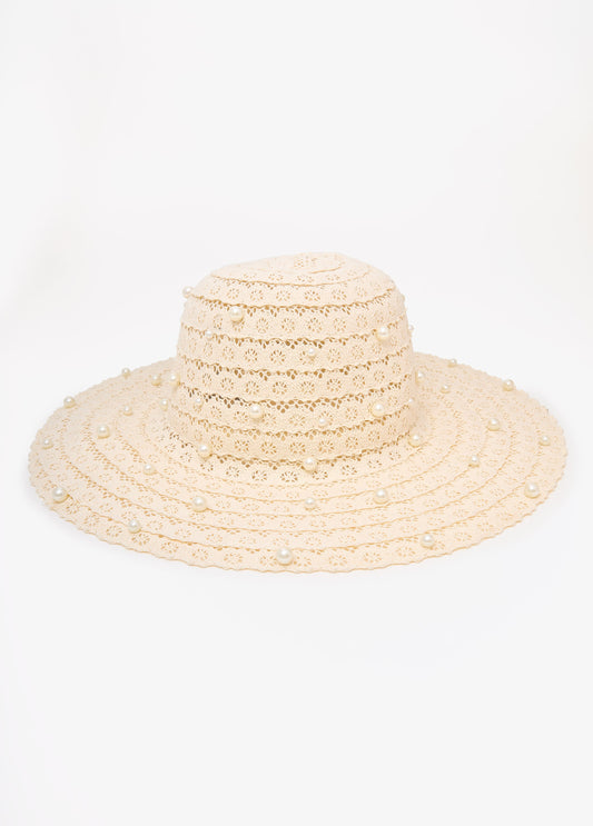 Faux Pearl Crochet Hat White | Ashley Stewart