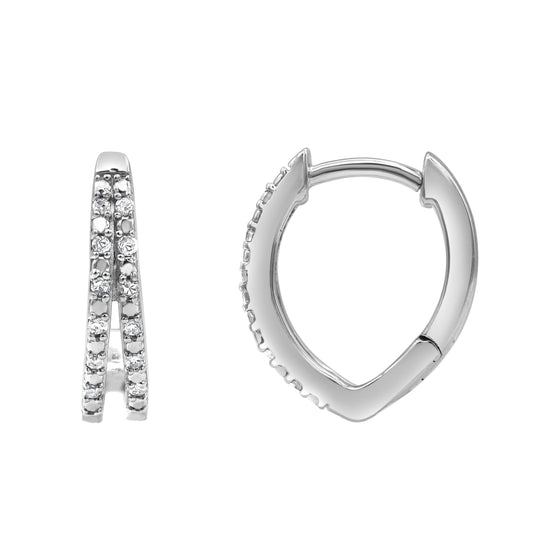0.10 Carat Lab Grown Double Row Diamond Huggie Hoop Earrings Silver | Ashley Stewart