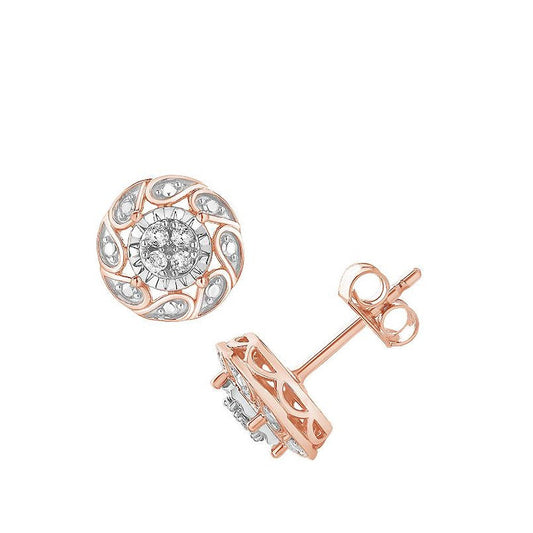 0.10 Carat Lab Grown Miracle Set Diamond Halo Stud Earrings Rose | Ashley Stewart