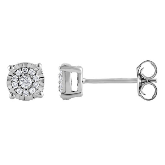 0.10 Carat Miracle Set Lab Grown Diamond Halo Earrings Silver | Ashley Stewart