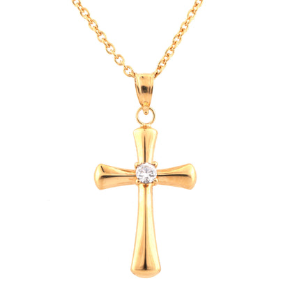 0.10 Carat Lab Grown Diamond Cross Pendant Necklace In Yellow Gold Pla  | Ashley Stewart