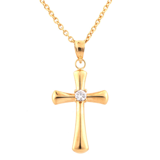 0.10 Carat Lab Grown Diamond Cross Pendant Necklace In Yellow Gold Pla  | Ashley Stewart