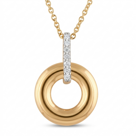 0.07 Carat Lab Grown Diamond Circle Pendant Necklace In 14K Yellow Gol  | Ashley Stewart