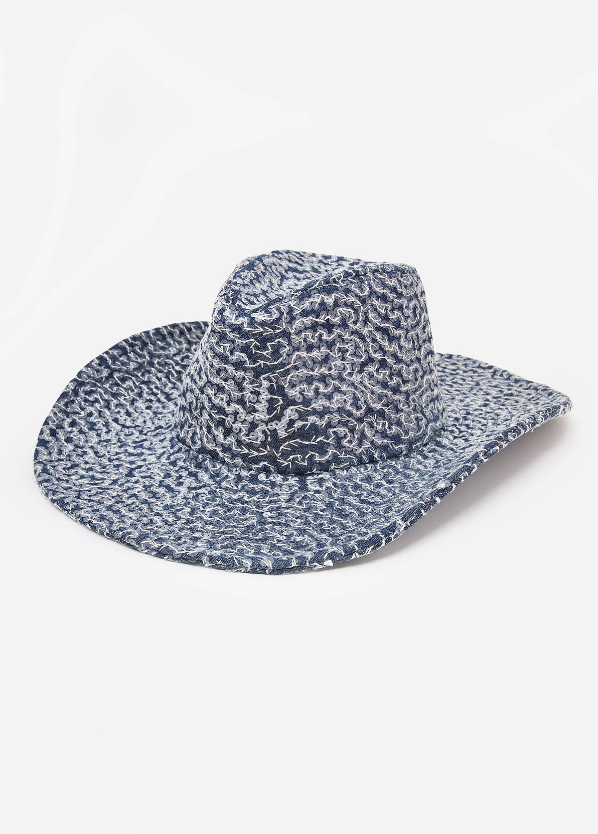 Embroidered Sequin Cowboy Hat Blue | Ashley Stewart