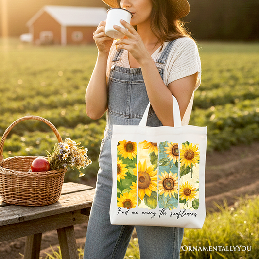 Among the Sunflowers Canvas Tote Bag White | Ashley Stewart