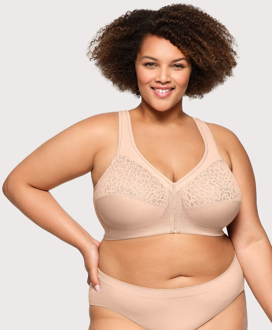 MagicLift Front-Closure Racerback Bra Cafe | Ashley Stewart