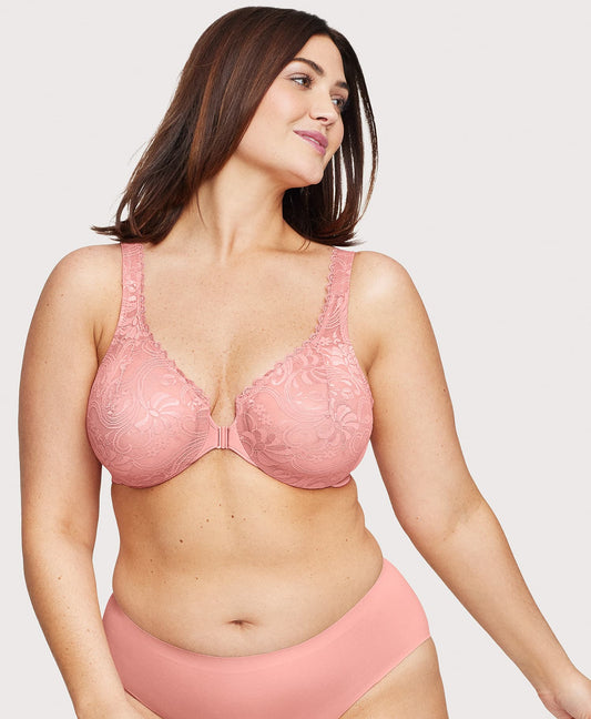 Front-Closure Stretch Lace WonderWire Bra Apricot | Ashley Stewart