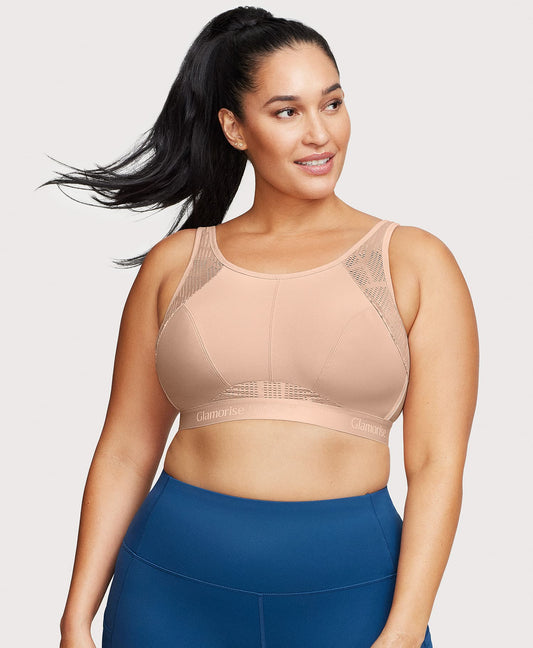 No-Sweat Mesh Sports Bra Cafe | Ashley Stewart