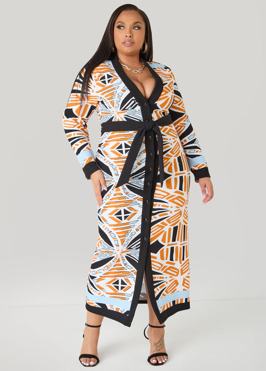 Abstract Print Cardigan Dress Multi | Ashley Stewart