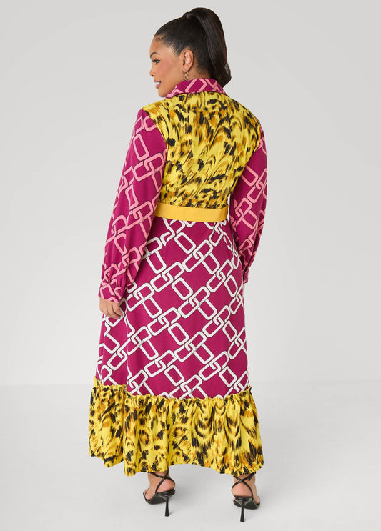 Belted Printed Maxi Shirtdress Multi | Ashley Stewart
