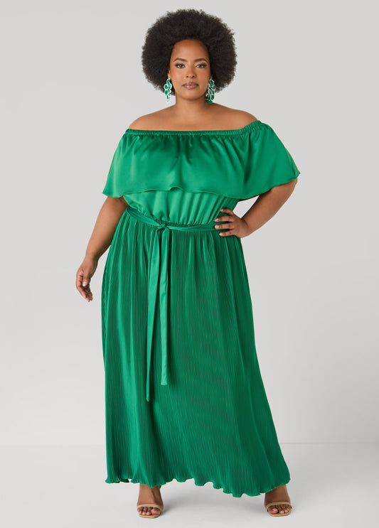 Off The Shoulder Satin Maxi Dress Amazon | Ashley Stewart