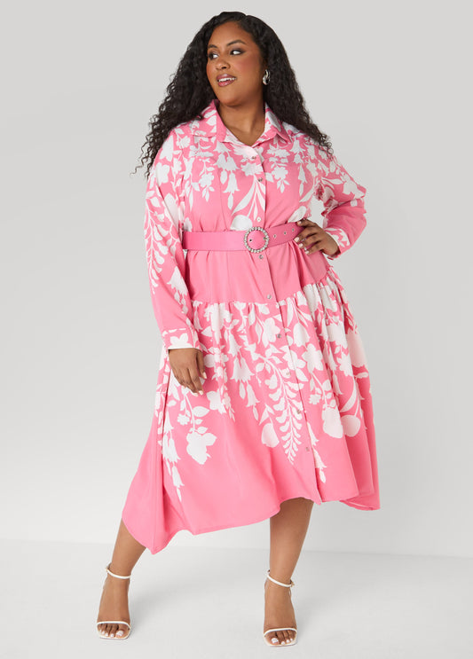 Belted Floral Midaxi Shirtdress Confetti | Ashley Stewart