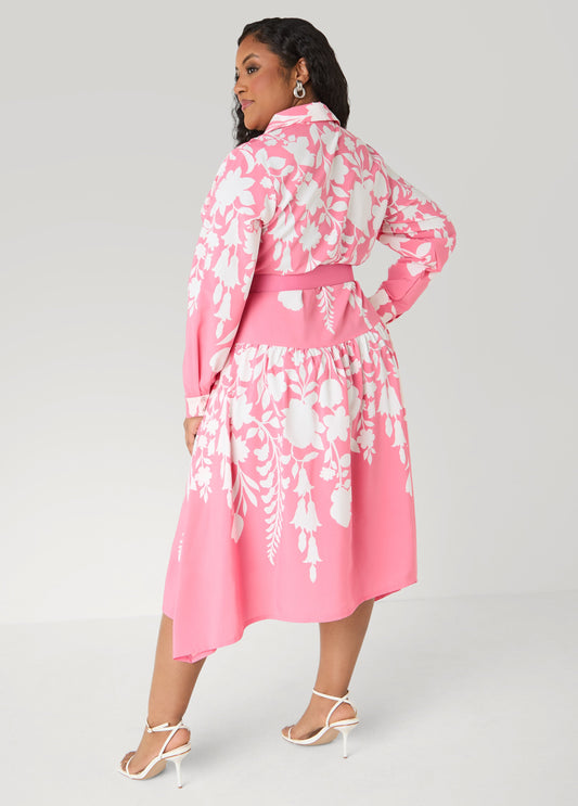 Belted Floral Midaxi Shirtdress Confetti | Ashley Stewart