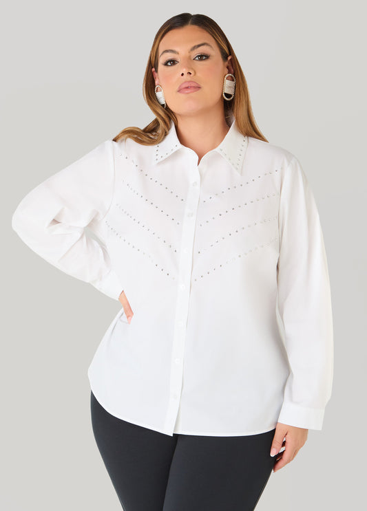 Crystal Cotton Blend Shirt White | Ashley Stewart