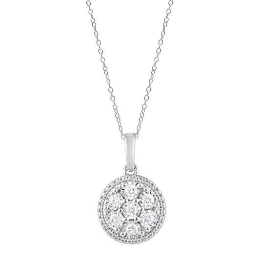 0.25 Carat Lab Grown Round Cluster Diamond Pendant Necklace In Sterlin  | Ashley Stewart