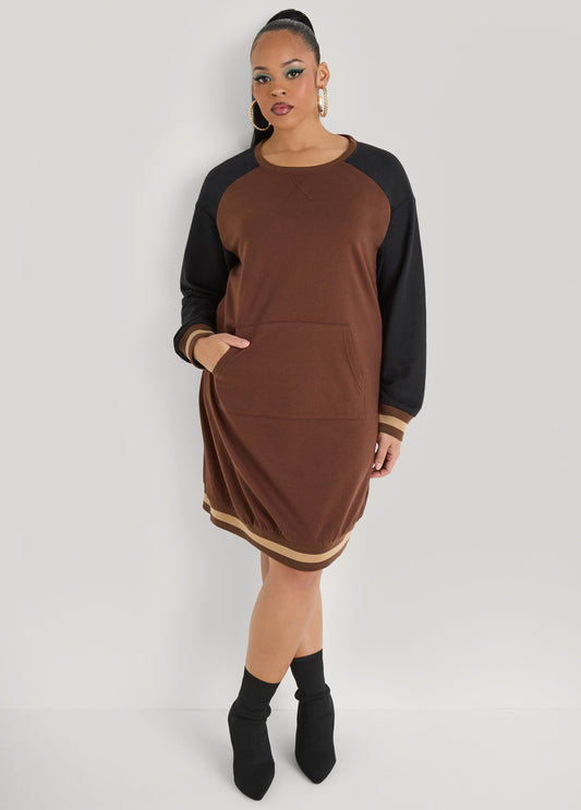 Raglan French Terry Sneaker Dress Black Combo | Ashley Stewart